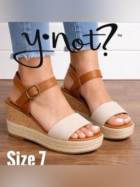 ♥️♥️ Y Not? Espadrille Wedge Sandals Size 7 Tan & Cream